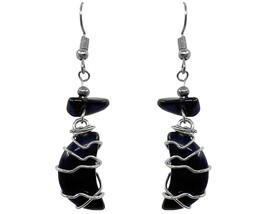 Wire Wrapped Crescent Moon Gemstone Earrings Healing Crystal Dangles - Womens Ha - £14.34 GBP