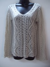 CAbi Sweater Beige Open Weave Acrylic Mohair Blend Long Sleeve Size S Style #702 - £39.68 GBP