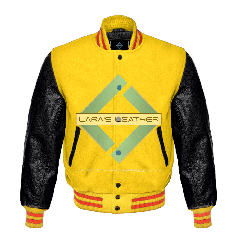 Top American Letterman College Varsity Jacket & Real Black Leather Sleeve XS-7XL