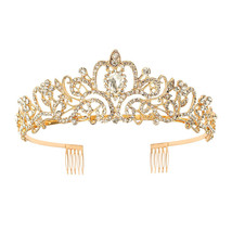 Baroque Pink Water Drop Crystal Wedding Crown Princess Bridal Tiaras Comb Headba - £8.76 GBP