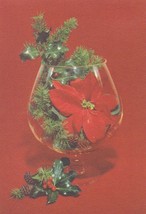 Vintage Christmas Card Poinsettia and Holly in Brandy Snifter 1960&#39;s Ambassador - £6.11 GBP