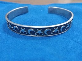 925 Sterling Silver Moon And Stars Coffee Bracelet 6.77 In Wrist Free Sh... - $1,121.45 MXN