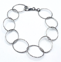 Rhodium Sterling Silver FAS 925 ITALY Diamond Cut Oval Link Chain Bracelet 8 in - £17.40 GBP
