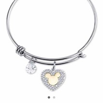 Disney Rhinestone Mickey Heart Charm My Heart Belongs To You Wire Bracelet - £37.36 GBP