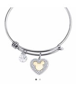 Disney Rhinestone Mickey Heart Charm My Heart Belongs To You Wire Bracelet - £35.13 GBP