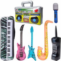 Inflatable Rock Star Toy Set, 7 Pack Inflatable Boom Box Mobile Phone Guitar Bas - £17.68 GBP