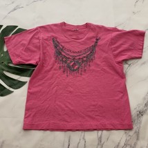 Womens Vintage 90s Country Western Tee Size L Pink Glitter Beaded Print ... - $22.76