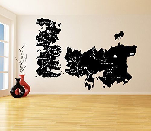( 79'' x 56'' ) Vinyl Wall Decal World Map Game of Thrones with Castles / Atlas  - £85.30 GBP