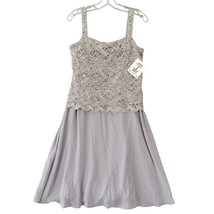 R&amp;M Richards Womens Dress Size 8 Gray Midi Silver Petite Sparkly Lace Sl... - $44.10