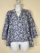 H&amp;M Womens Size 0 (XS) Blue Floral V-neck Blouse 3/4 Sleeve Oversized - £8.45 GBP