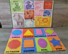 Vinyl Placemats KIds Learning Set 2 Target 2007 Animals Shapes English Spanish  - $12.20