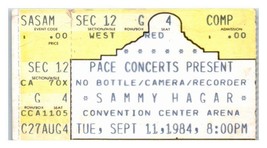 Sammy Hagar Concert Ticket Stub Septembre 11 1984 San Antonio Texas - £40.16 GBP