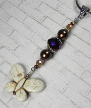 Howlite Butterfly Crystal Pearl Beaded Handmade Keychain Split Key Ring Copper - £11.30 GBP