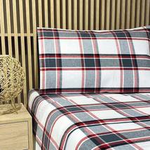 Flannel From Portugal Red Plaid Flannel Sheet Set 4 Piece King 100% Cotton - £56.42 GBP