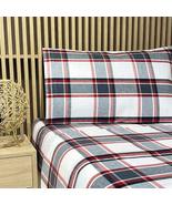 Flannel From Portugal Red Plaid Flannel Sheet Set 4 Piece King 100% Cotton - £55.46 GBP