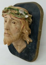 Jesus Christ Crown of Thorns Bust Blood Bleeding Chalkware Wall Hanging Art VTG - £31.74 GBP