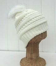 New Knit Crochet Beanie Winter Ski Hat With Faux Fur Pom Pom &amp; Plush Lin... - £8.87 GBP