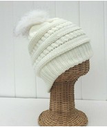 New Knit Crochet Beanie Winter Ski Hat With Faux Fur Pom Pom &amp; Plush Lin... - £9.04 GBP