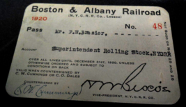 Boston Albany Railroad Employee Pass FW Brazier No 48 Date 1920 New York Central - £15.71 GBP