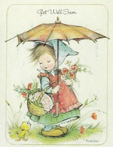 Vintage Get Well Card Girl with Umbrella Duck Annaliese Unused With Envelope - £7.88 GBP