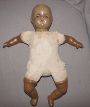 Vintage Composition Cloth Rubber AA Horsman 15.5" Baby Doll Molded Hair Black - $98.99
