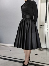 A-Line Taffeta Midi Skirt Women Plus Size Taffeta Pleated Formal Skirt Outfit