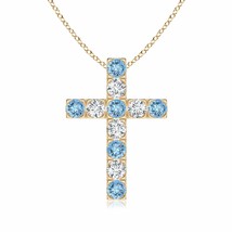 ANGARA Aquamarine &amp; Diamond Cross Pendant in 14k Solid Gold (Grade-AAAA Size-3) - £1,494.01 GBP