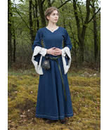 Medieval Dress with Side Lacing – Bliaut Style in Blue/Natural - $109.99 CAD