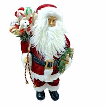 Traditional Santa Claus Christmas Figure Red Fur Toy Gift Bag Wreath Fab... - $15.15