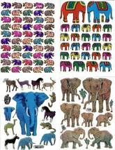 Promotion SET 4 Sheet Elephants Glitter Craft Fun Sticker Size 13x10 cm/5x4in - £7.18 GBP