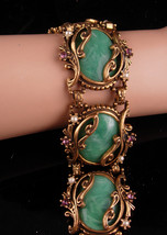 Art nouveau bracelet  Vintage Purple rhinestone green galalith settings ... - £176.99 GBP