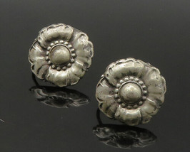 925 Sterling Silver - Vintage Antique Shiny Flower Non Pierce Earrings - EG10818 - £54.10 GBP