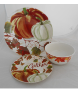 12 pc Pumpkins DINNER PLATE SALAD soup bowl chili fall leaves Royal Norfolk - $74.25