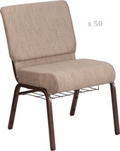 50x Beige 21&#39;&#39; Wide Church Chairs Copper Frame Book Rack 4” Seat Cush-800 Lb Wt - £3,290.00 GBP+