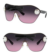 Miu Miu Jeweled Shield Sunglasses Violet $567 Gradient Lens Gold Frame B... - £195.07 GBP