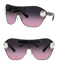 Miu Miu Jeweled Shield Sunglasses Violet $567 Gradient Lens Gold Frame B... - £187.43 GBP