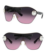 Miu Miu Jeweled Shield Sunglasses Violet $567 Gradient Lens Gold Frame B... - £195.48 GBP