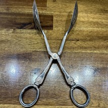 Antique Italy FB Rogers Fancy Salad Serving Scissor Tongs Silver Plated Zinc - £14.61 GBP
