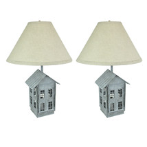 Zeckos Set of 2 Rustic Zinc Dual Table Lamps And Accent Light Farmhouse Decor - £82.61 GBP