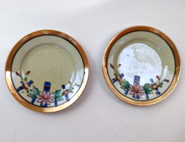 Floral Luster Saucers 4 1/4 Lusterware Japan set of 2 plates orange trim - $10.00