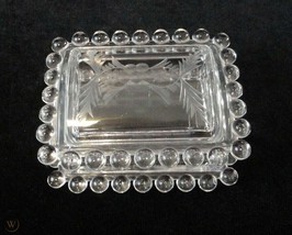 IMPERIAL GLASS CANDLEWICK FLORAL etched LID CIGARETTE TRINKET BOX vintage - £39.56 GBP