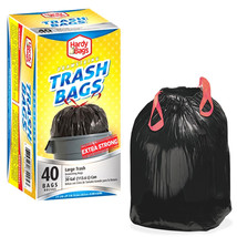 40 Large 30 Gallon Drawstring Trash Bags Extra Strong Kitchen Liner Yard... - £21.22 GBP