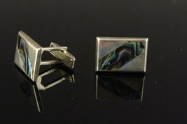 Vintage Jewelry Sterling Silver Taxco CUFF LINKS JMB Mexico ABALONE Inset - £24.42 GBP