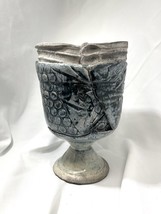 vintage Studio Pottery Pedestal Trophy Vase Modern Abstract Signed Blue - £31.39 GBP