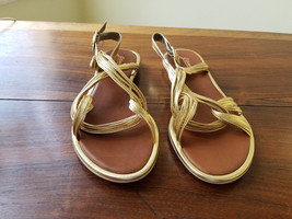 Gomax Kitty Corner12 Ladies Size 8 Golden Leather Braided Thong Sandals (NEW) - £23.45 GBP
