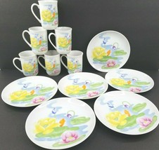 Seymour Mann Water Lily Vintage Coffee Cups Salad Plates Eda Fine Floral... - £108.35 GBP