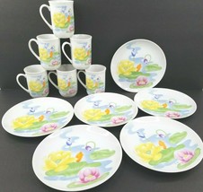 Seymour Mann Water Lily Vintage Coffee Cups Salad Plates Eda Fine Floral Japan - £111.20 GBP