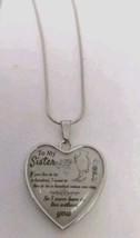To My Sister Heart Pendant on Long Silver Rope Chain Stainless Steel New  - $13.85