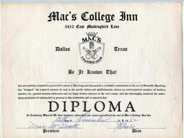 Guzzling Diploma from Mac&#39;s College Inn Dallas Texas 1952 - £31.39 GBP