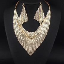 MANILAI Indian Jewelry Set Shining Rhinestone Metal Slice Bib Choker Necklaces E - £8.63 GBP
